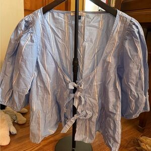 AmericanEagle Blue Striped Tie-Front Blouse